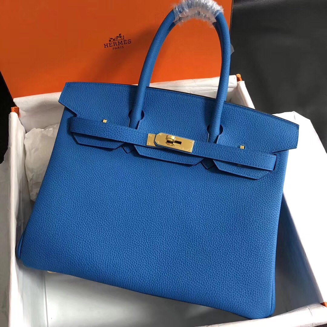 Hermes Birkin 30CM Togo Leather Handbag Peacock Blue